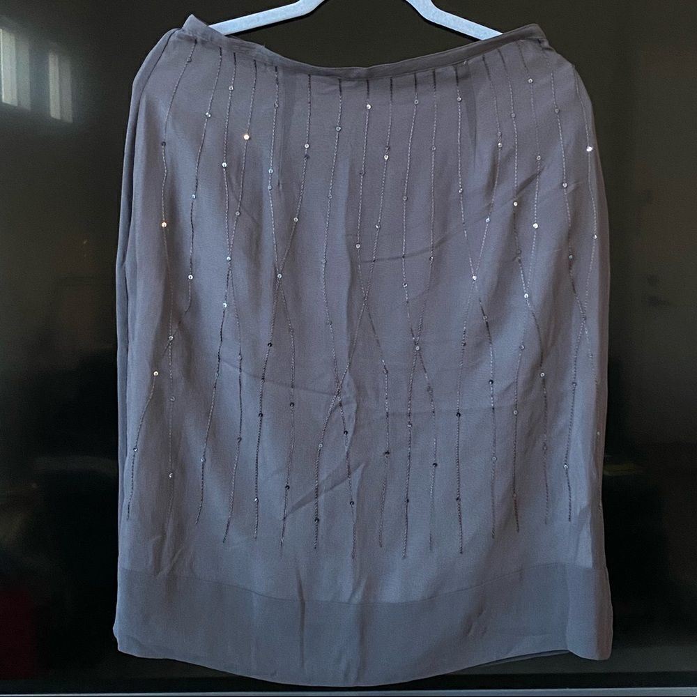 Norton Mcnaughton Gray 100% Silk Embroidered Sequins Skirt, Size 10